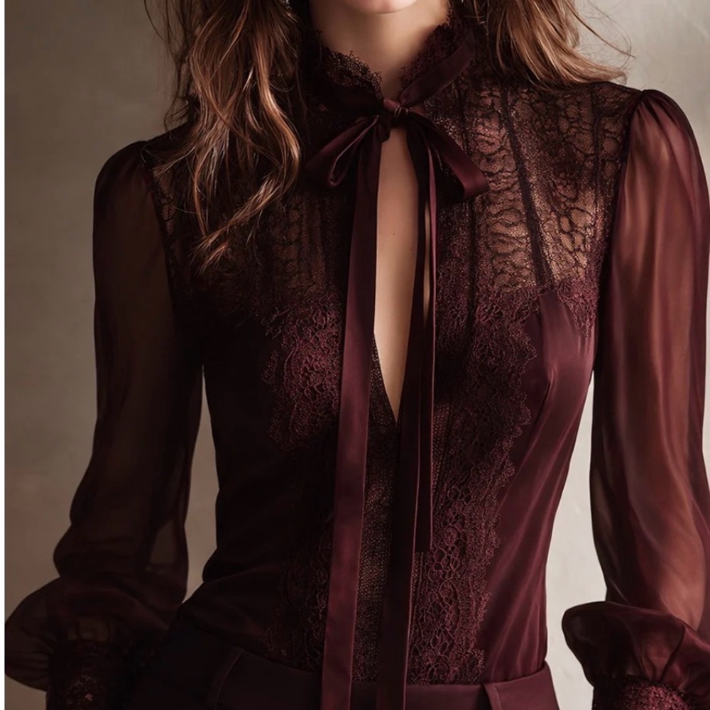 Elegant Lace Burgundy Blouse